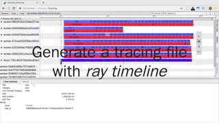Generate a tracing file
with ray timeline
 
