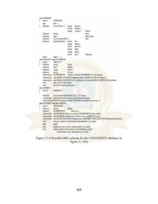 113
Figure 3.1.6 Possible ODL schema for the UNIVERSITY database in
figure 3.1.3(b)
 