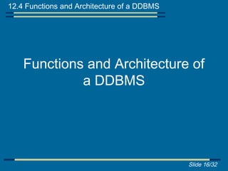 12.4 Functions and Architecture of a DDBMS




    Functions and Architecture of
             a DDBMS




                                             Slide 16/32
 