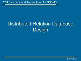 12.4 Functions and Architecture of a DDBMS




   Distributed Relation Database
               Design




                                             Slide 19/32
 