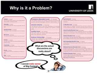 Why is it a Problem?




                  What are the actual
                   discussions are
                     really about?




     I cannot make sense
        of Big Content!

                              8
 
