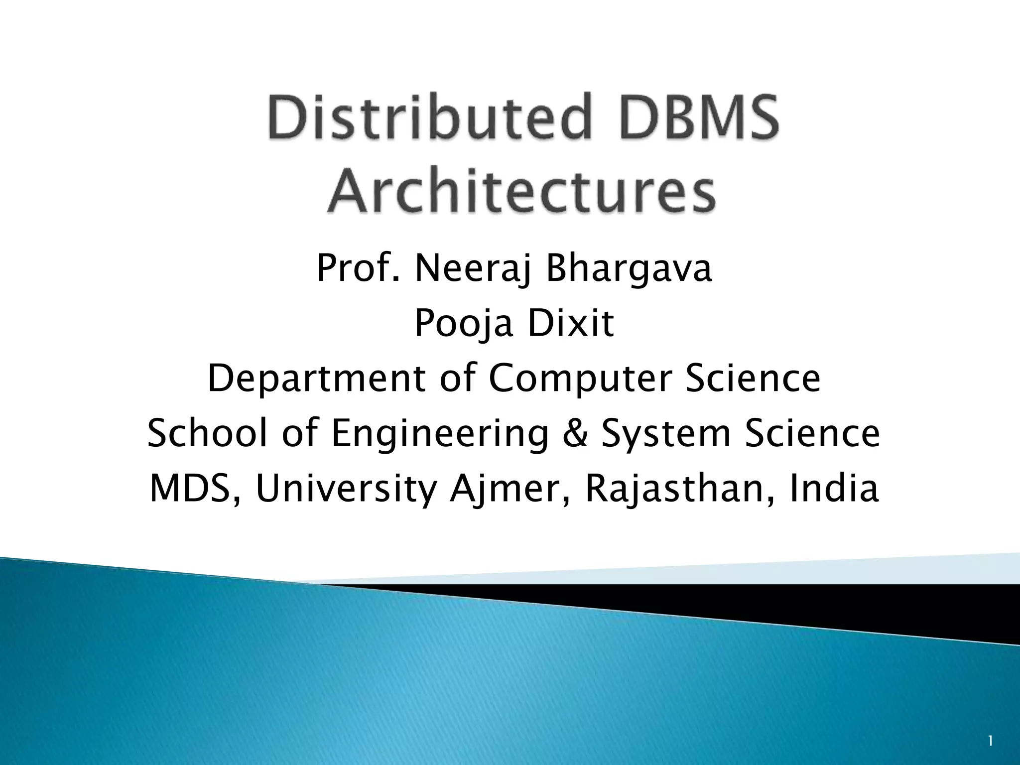 Distributeddbmsarchitectures 190131073219 | PPT