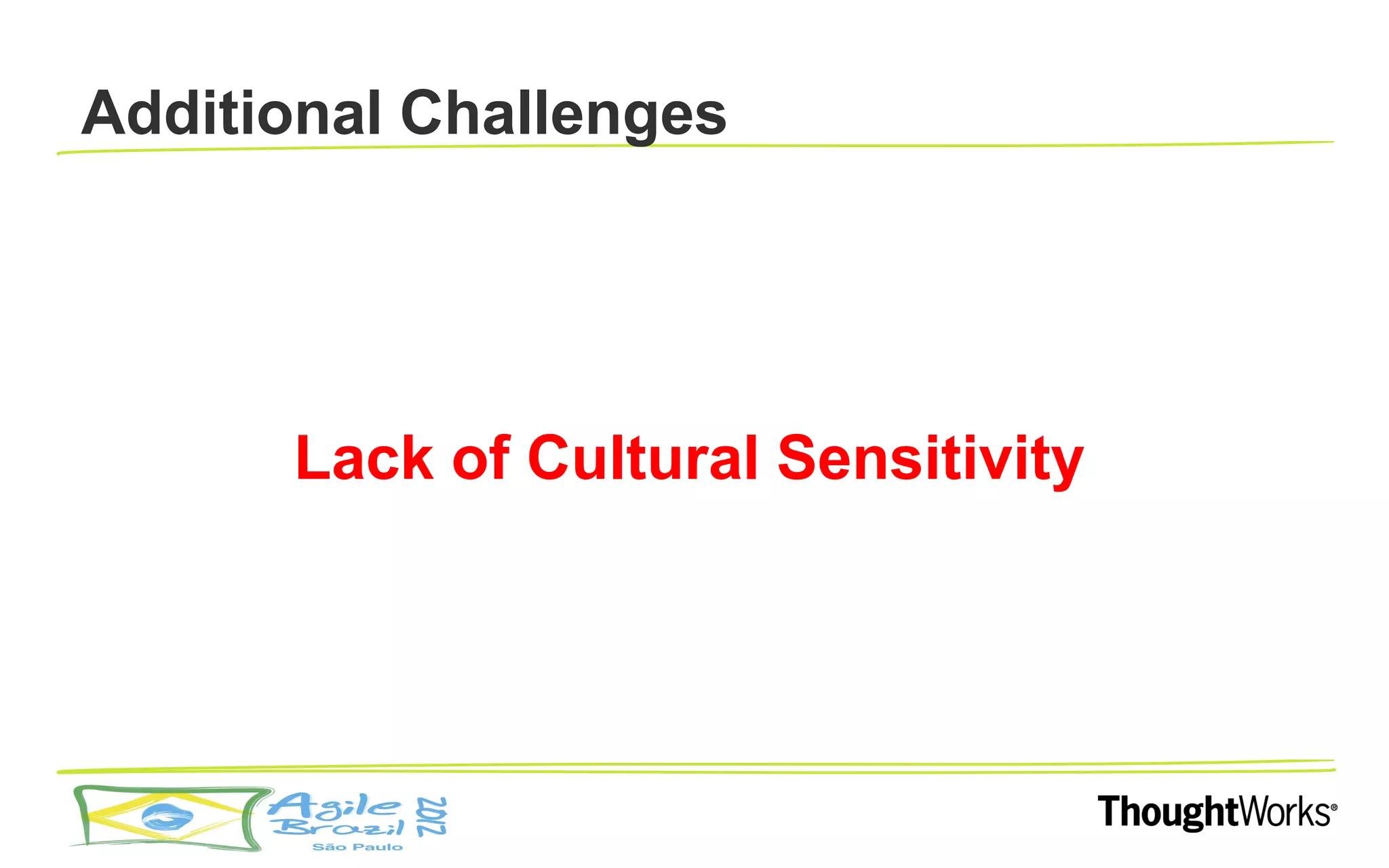 Additional Challenges




      Lack of Cultural Sensitivity
 