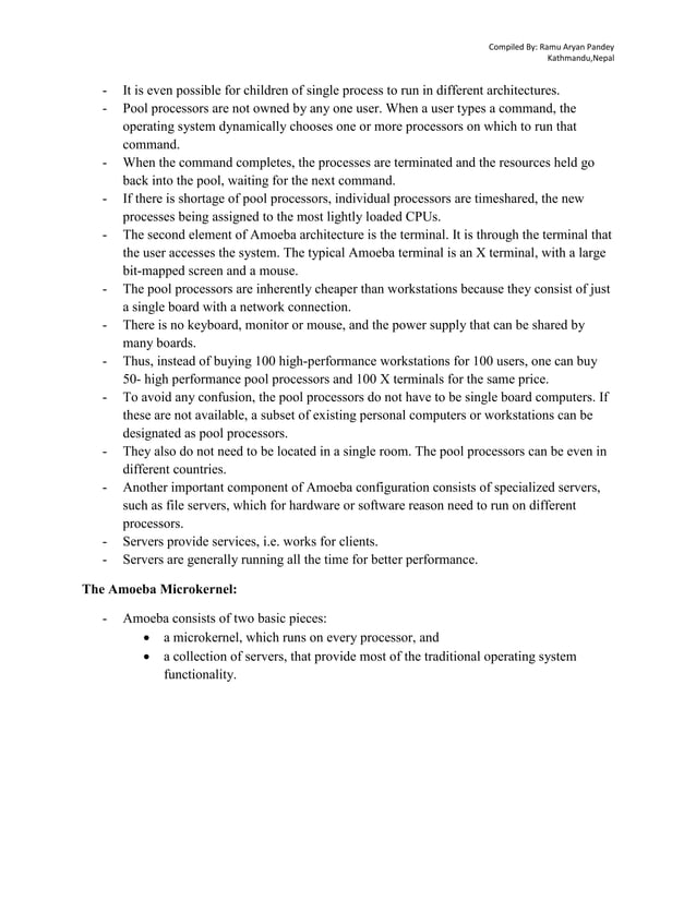 Distributed operating system amoeba case study | PDF