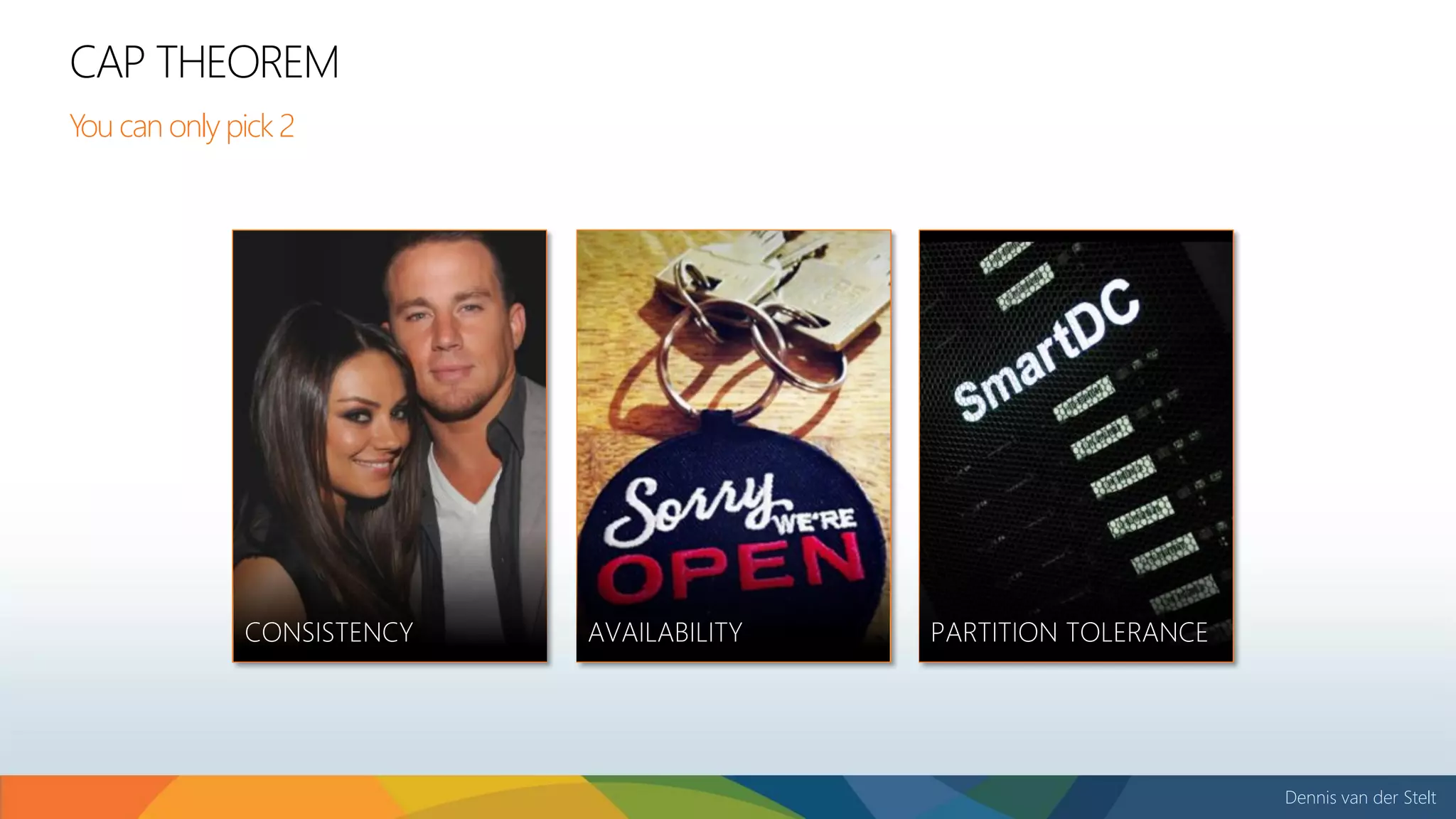 Dennis van der Stelt
CAP THEOREM
You can only pick 2
 