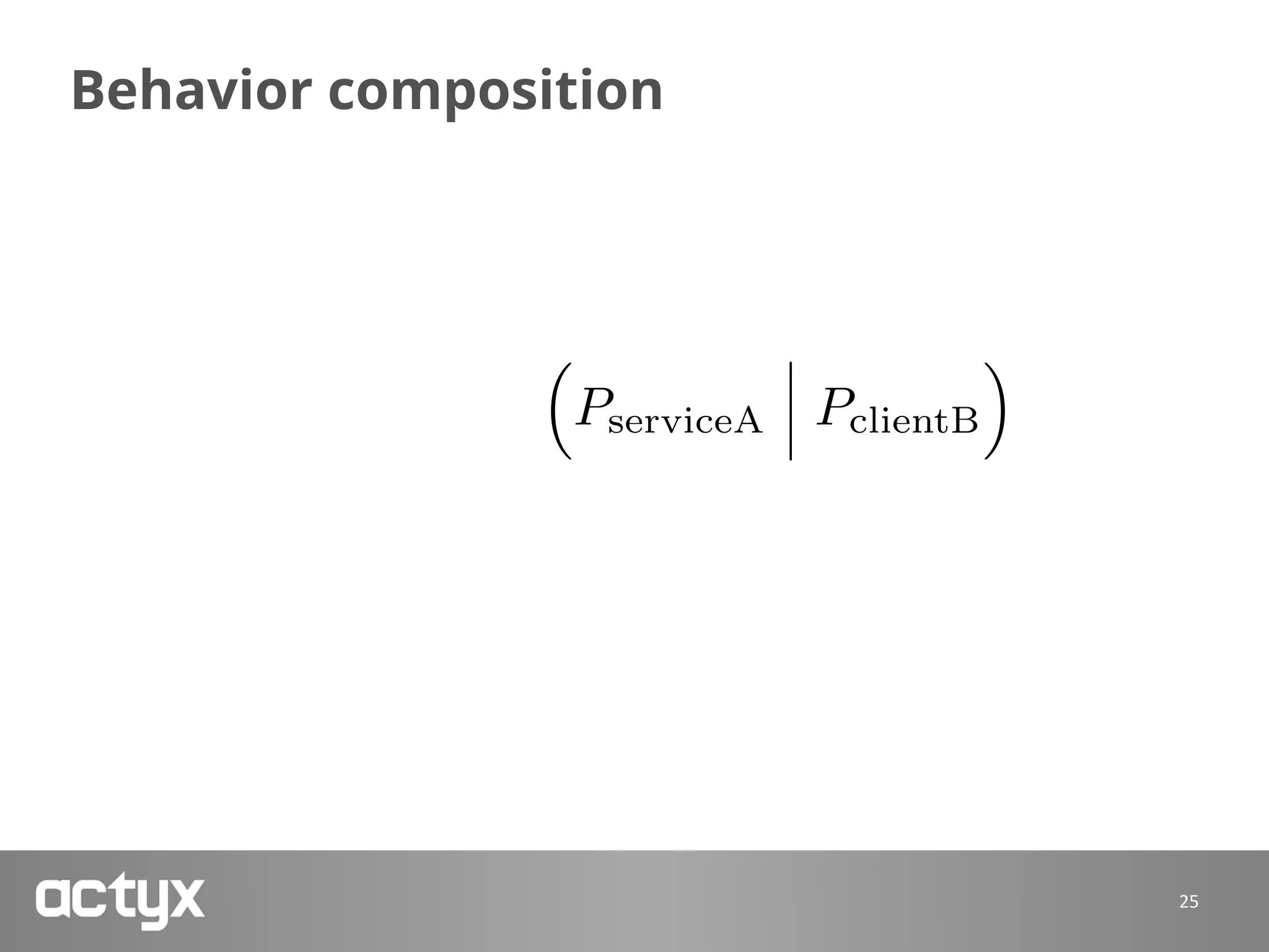Behavior composition
25
new cinternal
⇣
PserviceA PclientB
⌘
 