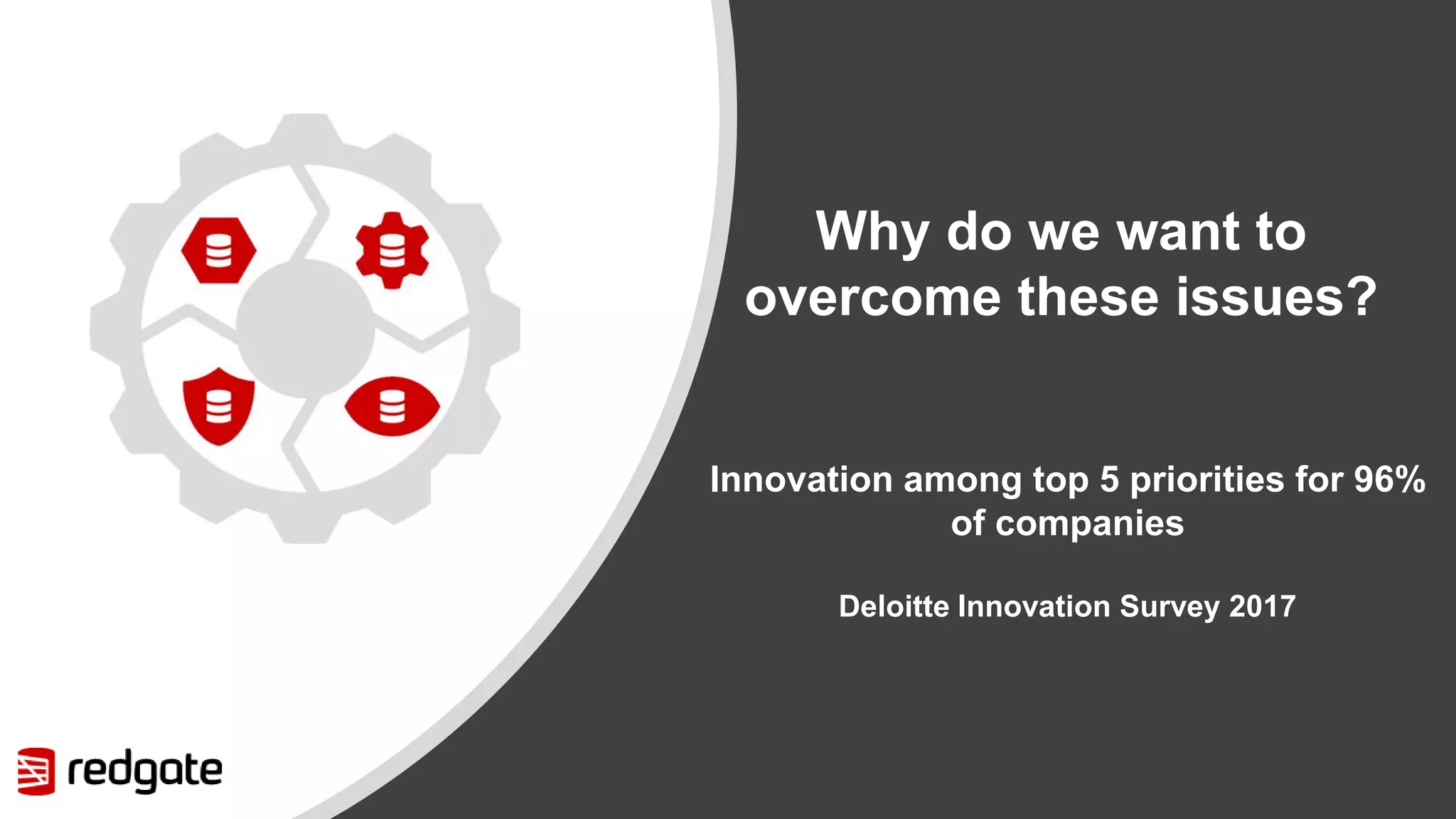 Why do we want to overcome these issues? Innovation among top 5 priorities for 96% of companies Deloitte Innovation Survey 2017 