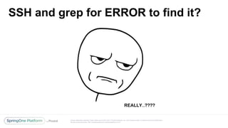 Unless otherwise indicated, these slides are © 2013-2017 Pivotal Software, Inc. and licensed under a Creative Commons Attribution-
NonCommercial license: http://creativecommons.org/licenses/by-nc/3.0/
SSH and grep for ERROR to find it?
 