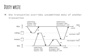 Dirty write
➔ One transaction overrides uncommitted data of another
transaction
 