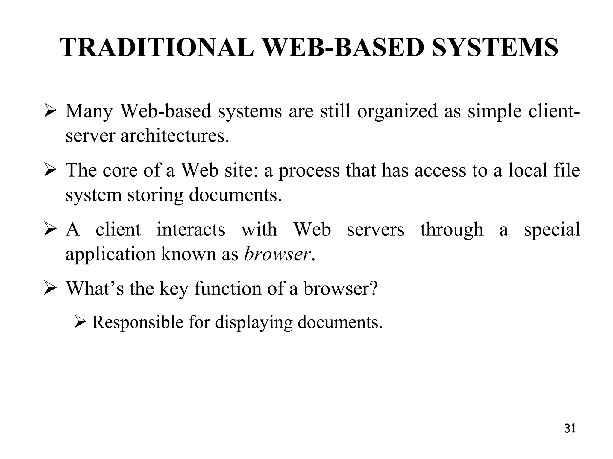 HTTP CachingClients often cache documentsChallenge: update of documentsIf-Modified-Since requests to checkHTTP 0.9/1.0 used just dateHTTP 1.1 has an opaque “entity tag” (could be a file signature, etc.) as wellWhen/how often should the original be checked for changes?Check every time?Check each session? Day? Etc?Use “Expires” headerIf no Expires, often use Last-Modified as estimate16