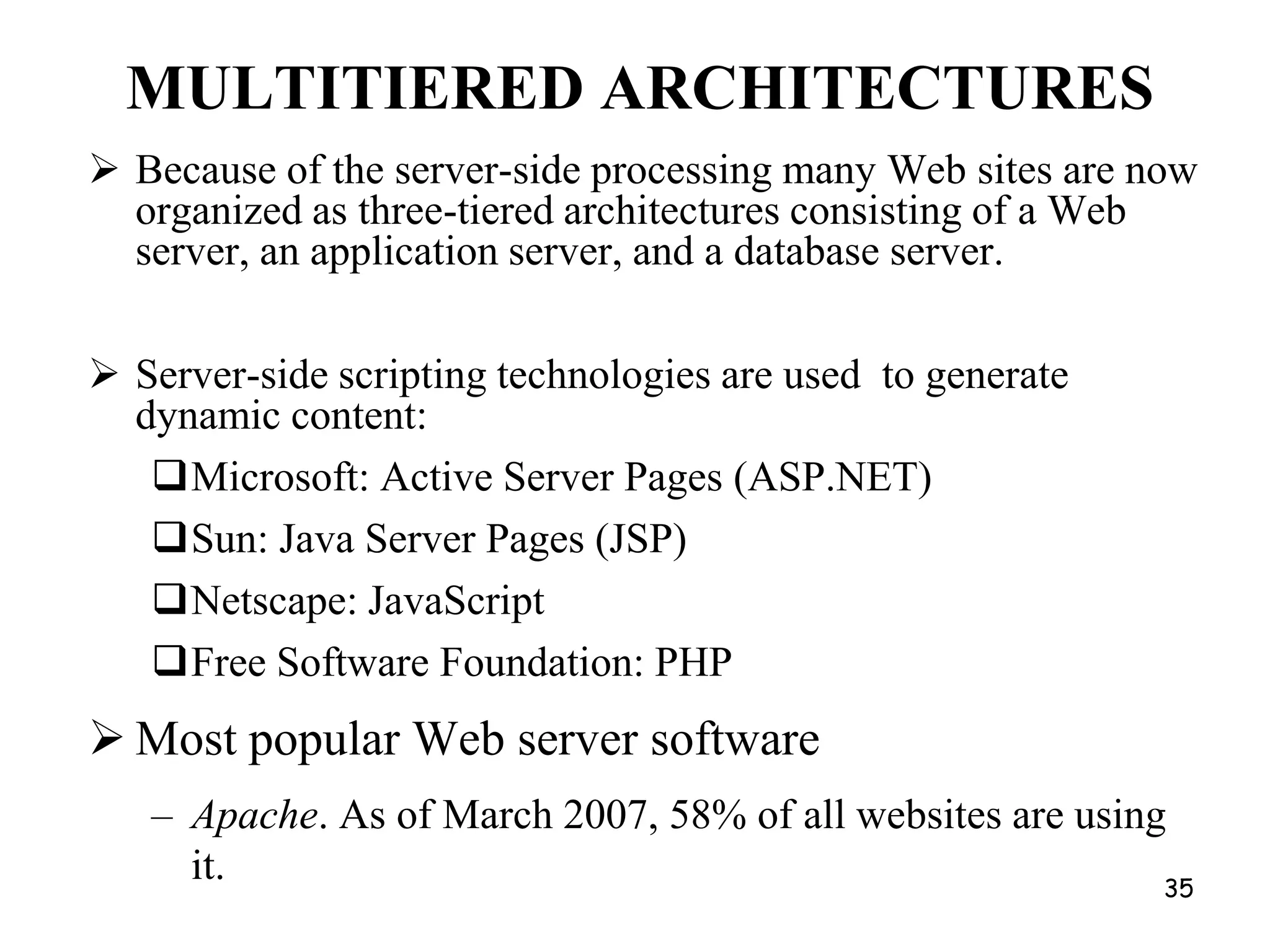 Server SelectionLowest load : to balance load on serversBest performance : to improve client performanceAny alive node : to provide fault toleranceHow to direct clients to a specific server?Cluster load balancing : TCP hand-offAs part of application : HTTP redirectAs part of naming : DNS20