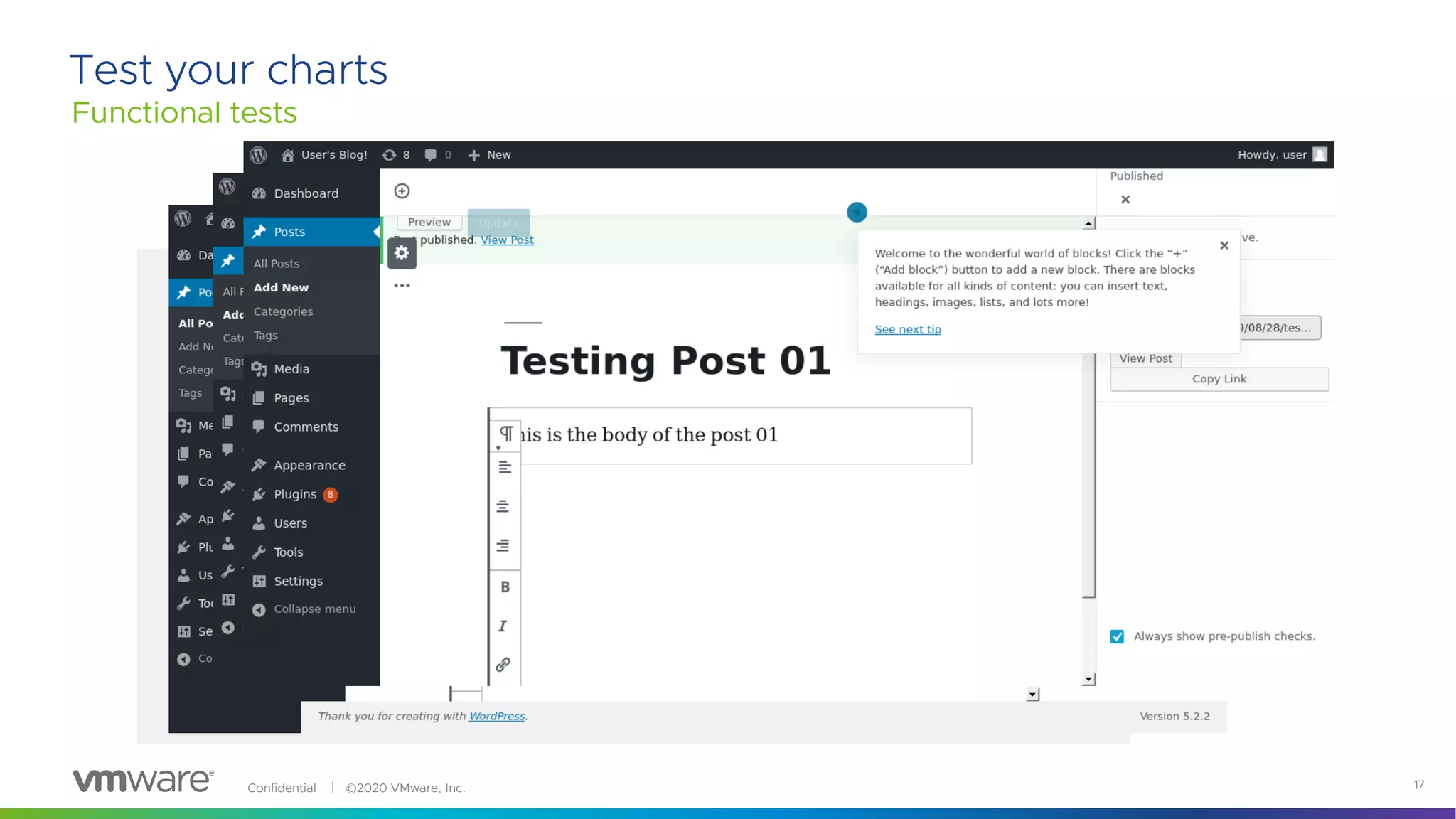 Confidential │ ©2020 VMware, Inc. 17
Functional tests
Test your charts
 