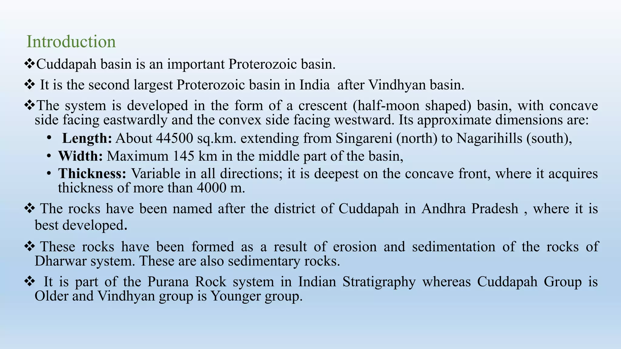 Distribution, stratigraphy and economic importance of cuddapah | PPTX