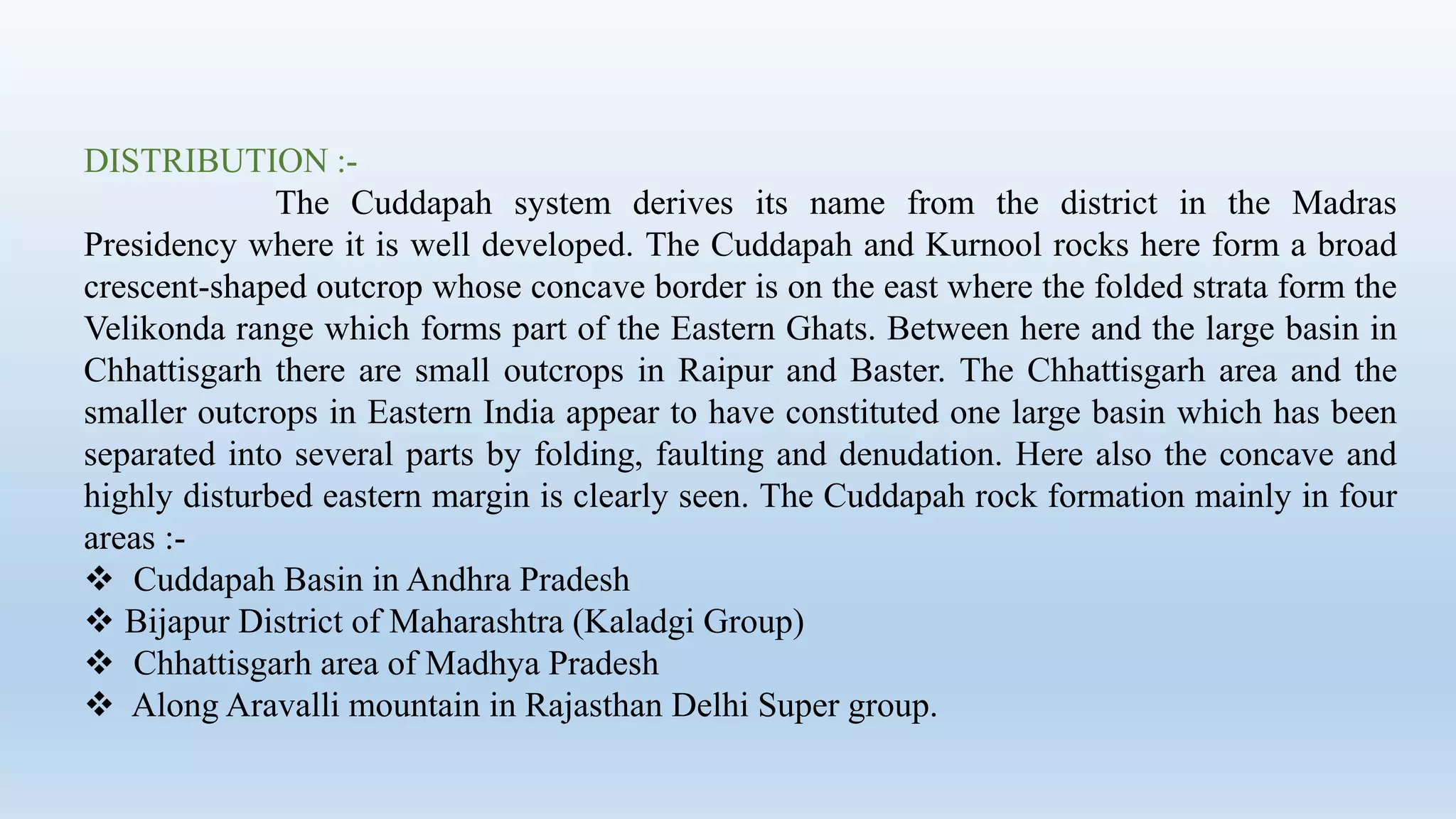 Distribution, stratigraphy and economic importance of cuddapah | PPTX