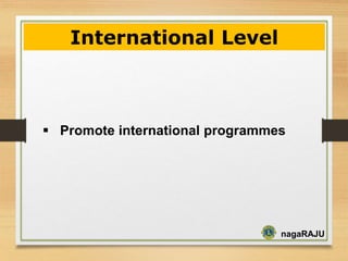 nagaRAJU
Promote international programmes
International Level