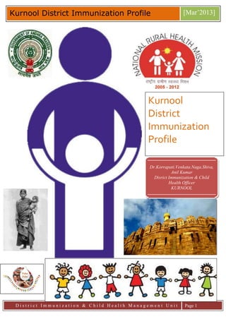 Kurnool District Immunization Profile                       [Mar’2013]




                                           Kurnool
                                           District
                                           Immunization
                                           Profile

                                            Dr.Korrapati.Venkata.Naga.Shiva,
                                                       Anil Kumar
                                              Disrict Immunization & Child
                                                      Health Officer
                                                       KURNOOL




 District Immunization & Child Health Management Unit        Page 1
 