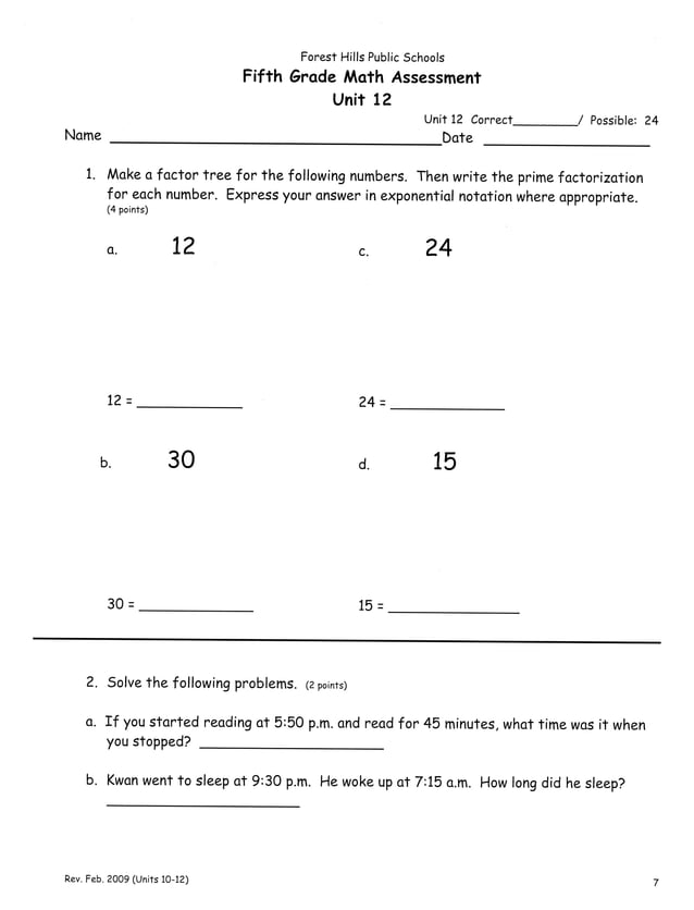 District Math Assessments Pdf