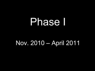 Phase I Nov. 2010 – April 2011 