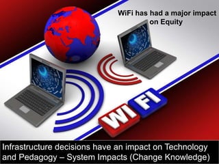 WiFi has had a major impact
on Equity
Infrastructure decisions have an impact on Technology
and Pedagogy – System Impacts (Change Knowledge)
 
