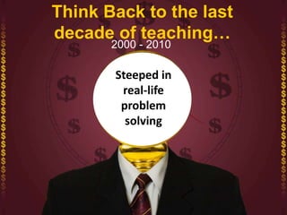 Think Back to the last
decade of teaching…
2000 - 2010
Steeped in
real-life
problem
solving
 