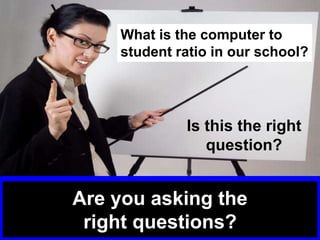 Are you asking the
right questions?
Is this the right
question?
What is the computer to
student ratio in our school?
 