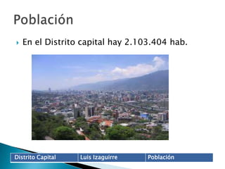 En el Distrito capital hay 2.103.404 hab.Población 
