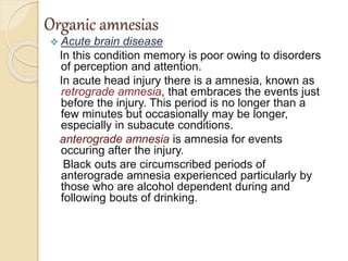 Disturbance of Memory or Disorder of Memory | PPTX
