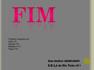 Trabalho realizado por: Célia nº5 Daniela nº6 Mafalda nº13 Tiago nº27 E.B 2,3 de Rio Tinto nº 1 Ano lectivo 2008\2009 