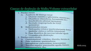 Causas de depleção de Sódio/Volume extracelular
Riella 2003
 