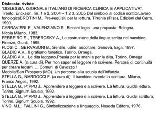 Didattica
ANGIPORTI E., I fonemi dall’ombra alla luce, Torino, Omega, 2001.
BARTOLI M., Percorsi e proposte, Centro Pedago...