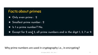 Why prime numbers are used in cryptography i.e., in encrypting?
77
Dr.S.Sapna, AP/CS - DIS - Unit - I
 