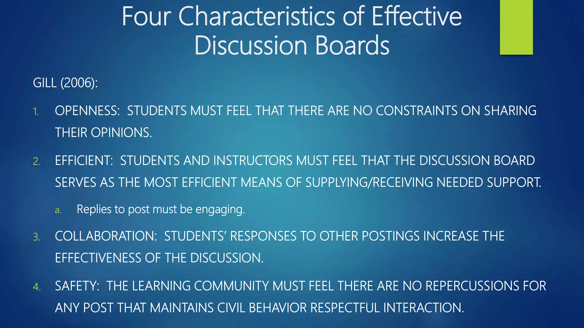 Discussion Boards with Online Learning PPT