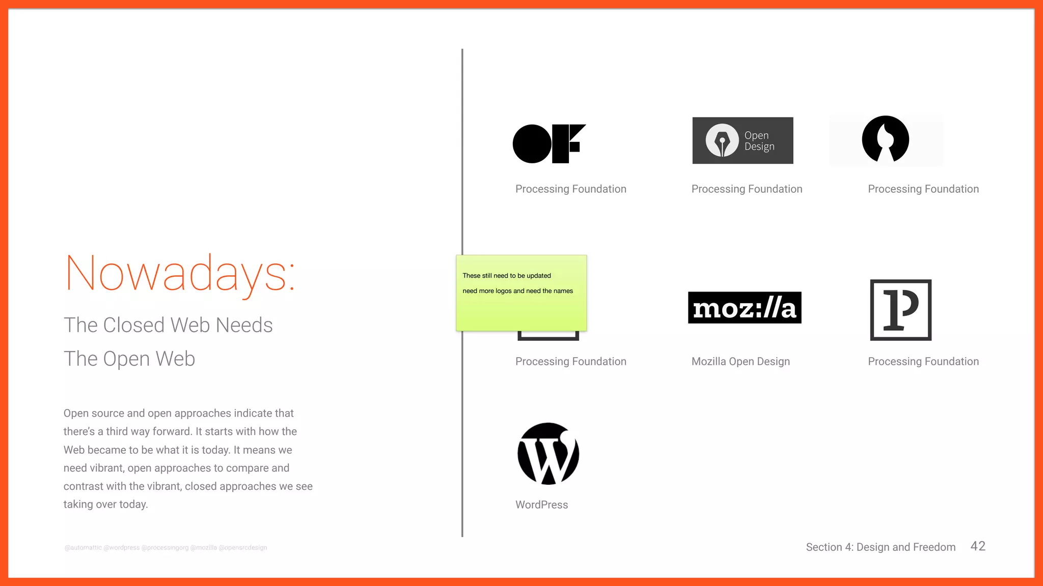 A Tool: Microsoft Inclusive Design Toolkit
42@microsoftdesign @ibmdesign @philgilbertsr
Alone
Instructions Simulations
1. Write the sequence of steps a user will
take in your solution.
2. From the Temporary/Situational Limit
support card, choose one limitation.
3. Recreate this limitation for yourself.
4. Go through the sequence of steps you
wrote in #1.
5. Note what could be improved.
6. Adjust your design.
7. Repeat with other limitations from
the Temporary/Situational Limit
support card.
Purpose Simulations
To reveal opportunities for improving your solution
by simulating temporary and situational limitations.
Iterate | Simulations
Materials Simulations
Temporary/Situational Limit support card
A prototype (low to high fidelity).
Tips Simulations
Build your solution by creating low to
medium fidelity prototypes. Examine
and define what you want the interactive
experience to be holistically and from a
micro-view.
Iteration takes into consideration the full
Persona Spectrum and what’s appropriate
physically, contextually, environmentally,
and socially for the person(s) involved.
Instructions Mismatch to Solution II
1. From the list you generated in Mismatch
to Solution I, pick the three you’re most
interested in.
2. As individuals, use the first idea and
brainstorm for 3-5 minutes to generate
a list of possible solutions. Write the
solutions on sticky notes. One idea
per note.
3. Repeat step #2 with your next
two choices.
4. If you’re in a group, share your ideas and
group them in clusters of like ideas. Or
filter the ideas according to what you’d
like to work on as a team.
Purpose Mismatch to Solution II
To generate design concepts based on inspiration
from mismatched interactions.
Ideate | Mismatch to Solution II
Materials Mismatch to Solution II
Examples of Mismatch support card
Sticky notes, pens
Tips Mismatch to Solution II
Place emphasis on generating a volume of
ideas before clustering and filtering.
Start the activity with a one-minute ice
breaker that illustrates how much can be
accomplished in a one-minute brainstorm
session. Give participants a word like
“jump” and ask them to write down their
associations with the word.
Instructions Persona Network
1. With a particular person in mind, make
note of who they interact with every day.
Who do they rely on? Trust? Enjoy?
2. Draw a map of the person and their key
interactions with 3-5 people. Include
the different types of interactions that
typically take place, such as making plans
for dinner or going to work.
3. List the mismatches between the person
and their environment.
Purpose Persona Network
To consider design challenges in terms of someone’s
personal ecosystem.
Frame | Persona Network
Materials Persona Network
The social context support card
Note taking supplies
Tips Persona Network
There’s no one “right” way to map the
network. Do what makes sense for your
creative process.
Do this activity after learning about the
challenges, enablement, successes, and
motivations of a person(s) with a
permanent disability.
With coworkers In a crowd
Downloads of the Microsoft's inclusive toolkit since September of 2015,
with 23% of those downloads occurring since the start of the year. The
toolkit consists of the manual, activities, and videos that have been used
to facilitate a range of workshops on inclusive design in South America,
Asia, Europe, and all over the United States.
15,000+
Section 5: Design is by Nature, Inclusive
IBM’s Accessibility Handbook has had > 50K views and 10K paper copies distributed to date.
 