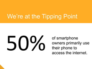 We’re at the Tipping Point
50% of smartphone
owners primarily use
their phone to
access the internet.
 