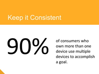 Keep it Consistent
90% of consumers who
own more than one
device use multiple
devices to accomplish
a goal.
 