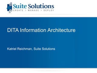 DITA Information Architecture
Katriel Reichman, Suite Solutions
 