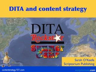 contentstrategy101.com
Sarah O’Keefe
Scriptorium Publishing
DITA	
 and	
 content	
 strategy
 
