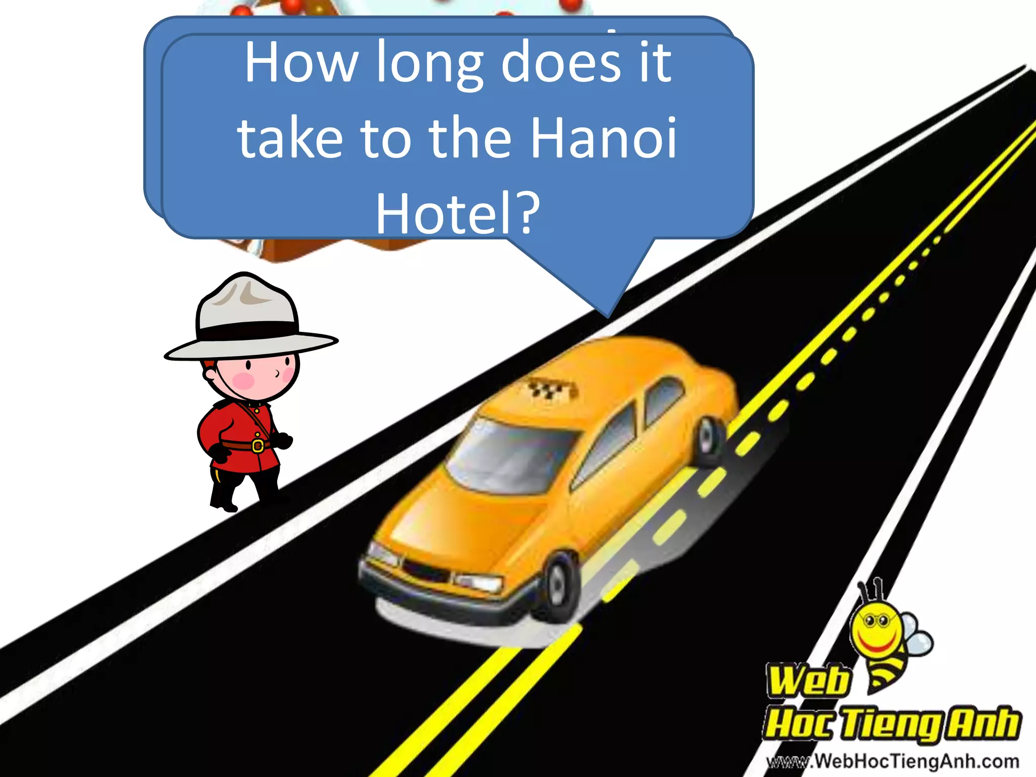 How long does
May I parkit
take to the Hanoi
here?
Hotel?

 