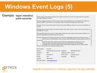 Windows Event Logs (5)
Aspetti di sicurezza in azienda: gestione dei log aziendali
Esempio: logon interattivo
parte seconda
 