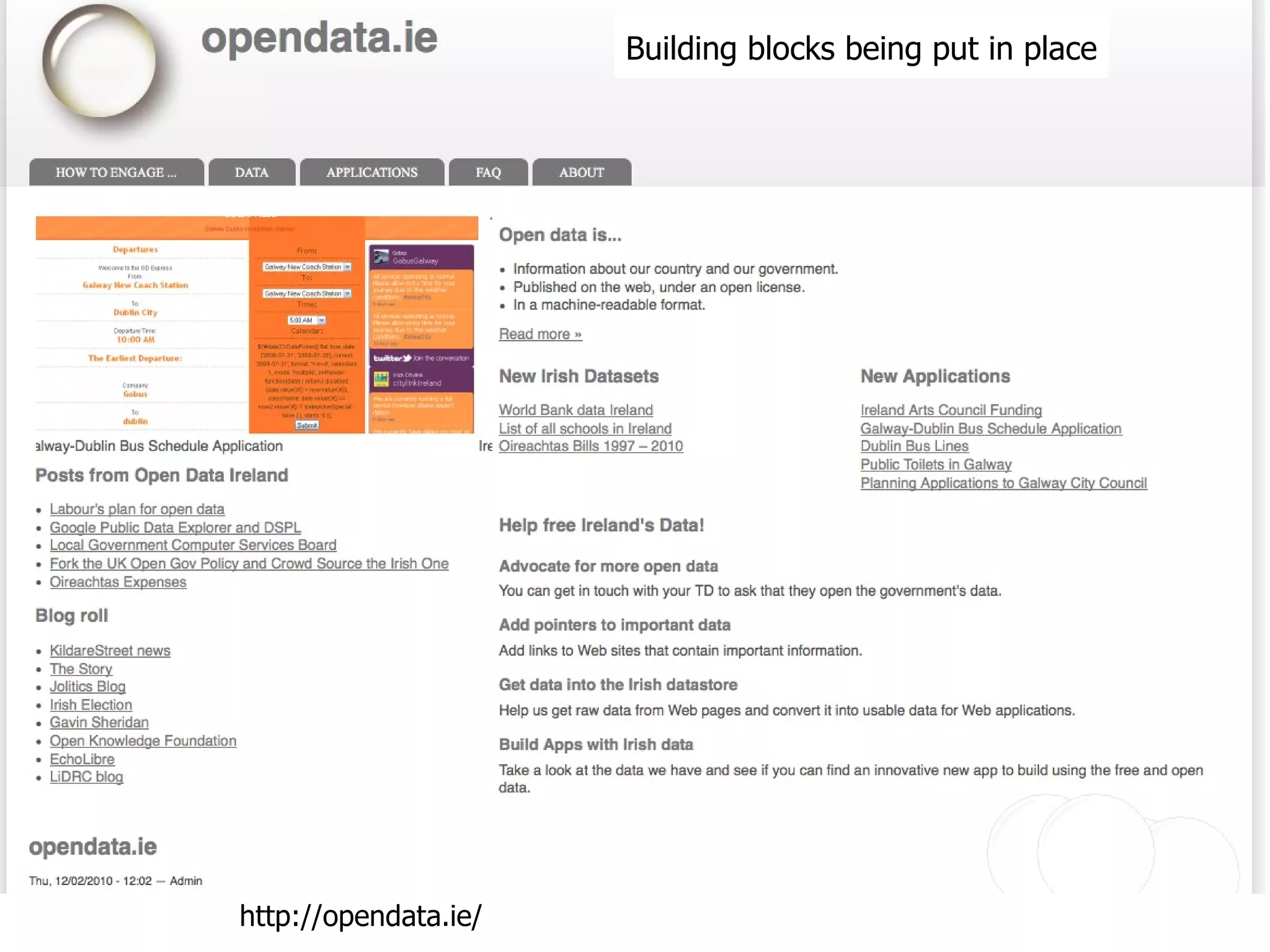 Building blocks being put in place http://opendata.ie/ 