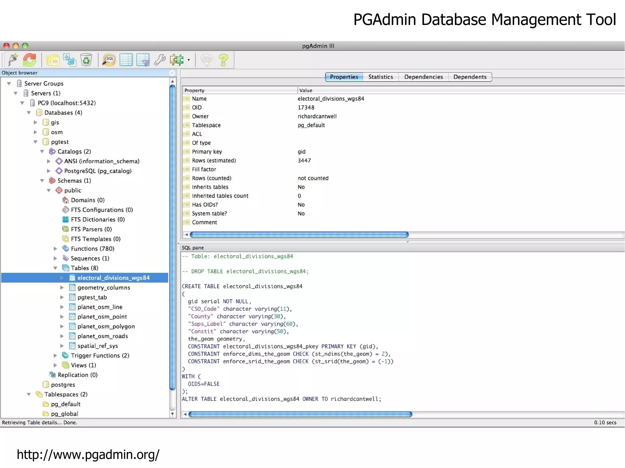 PGAdmin Database Management Tool http://www.pgadmin.org/ 