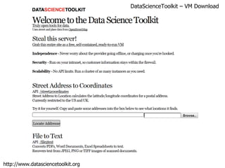 http://www.datasciencetoolkit.org DataScienceToolkit – VM Download 