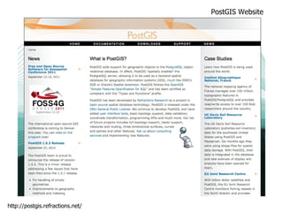 PostGIS Website http://postgis.refractions.net/ 