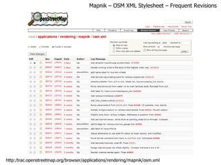 Mapnik – OSM XML Stylesheet – Frequent Revisions  http:/trac.openstreetmap.org/browser/applications/rendering/mapnik/osm.xml 