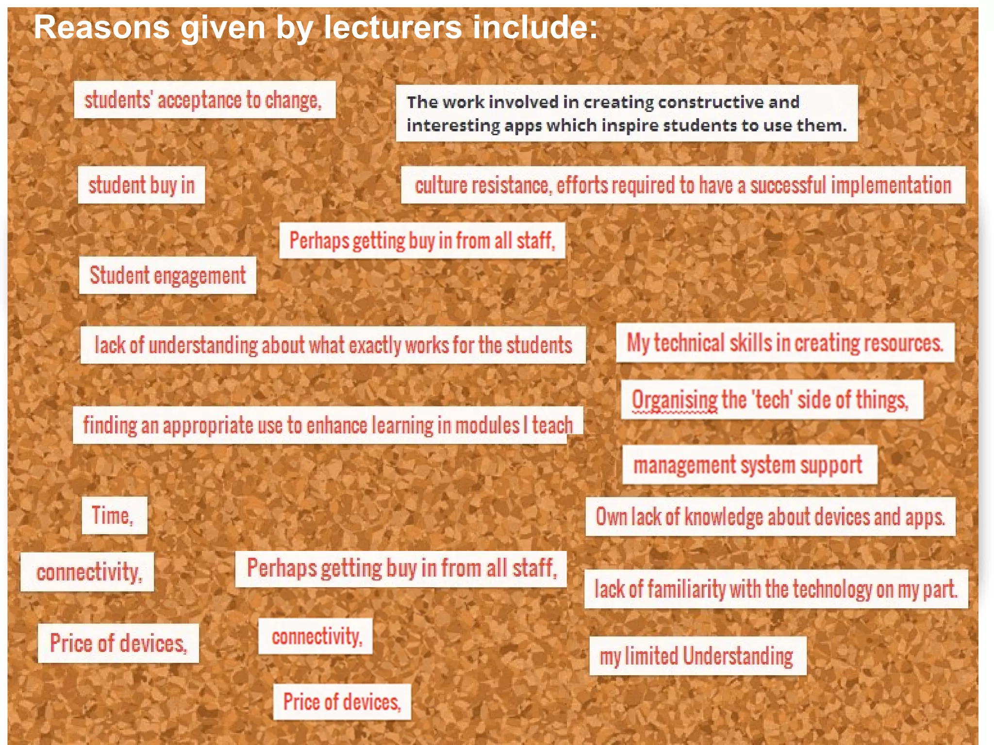 Reasons given by lecturers include:
 