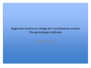 Diagnostic et prise en charge de l incontinence urinaire
Diu gynécologie médicale
-CHU Rennes
 