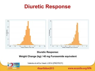 Diuretic Response
Valente et al Eur Heart J 2014 (PROTECT)
Diuretic Response:
Weight Change (kg) / 40 mg Furosemide equivalent
 