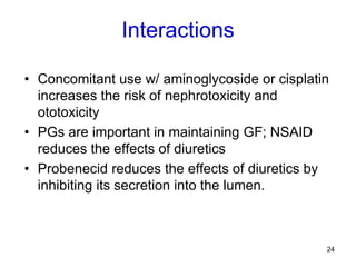 24
Interactions
• Concomitant use w/ aminoglycoside or cisplatin
increases the risk of nephrotoxicity and
ototoxicity
• PG...