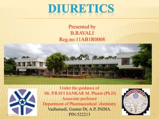 Presented by 
B.RAVALI 
Reg.no:11AB1R0008 
Under the guidance of 
Mr. P.RAVI SANKAR M. Pharm 
Department of Pharmaceutical chemistry 
Vadlamudi, Guntur Dt, A.P, INDIA. 
PIN:522213 
9/13/2014 1 
 