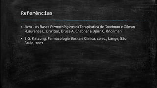 Referências


Livro - As Bases Farmacológicas da Terapêutica de Goodman e Gilman
- Laurence L. Brunton, Bruce A. Chabner e Björn C. Knollman



B.G. Katzung. Farmacologia Básica e Clínica. 10 ed., Lange, São
Paulo, 2007

 
